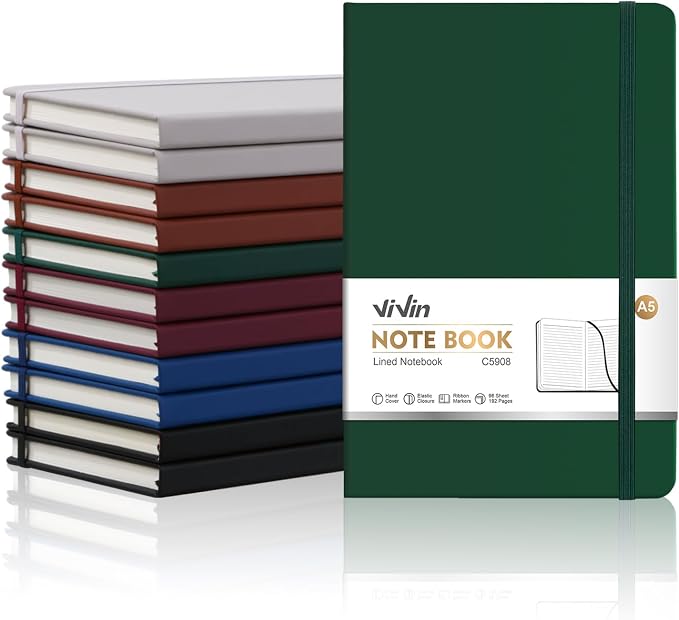 ViVin Lined Journal Notebooks for Professional Office Work,192 Pages,Medium 5.5 x 8.3 inch,College Ruled,A5 Hardcover Journaling Notebooks for Writing,12 Pack Bulk