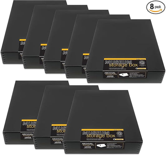 Lineco Drop Front Archival Storage Box, 11.75x15.25x3 in, Black, 8 Pack | Acid-Free with Metal Edge, Preserves Picture Longevity, Organize Photos, Newspapers, Prints, Documents, Crafts, DIY