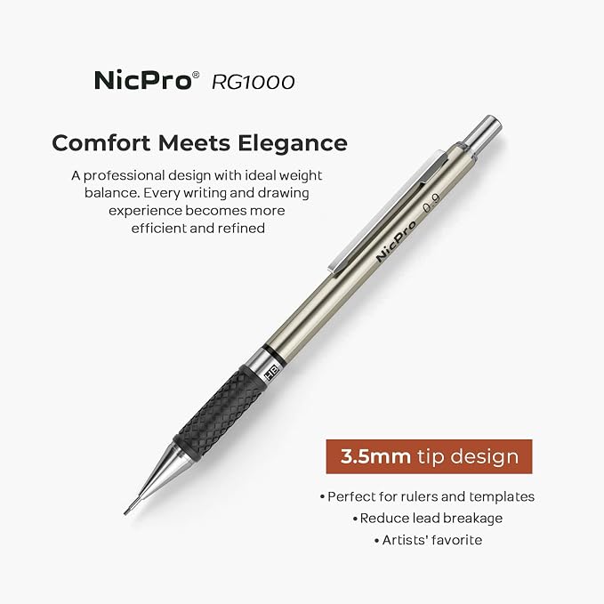 Nicpro 0.9 mm Art Mechanical Pencils Set in Case, 6 PCS | Metal Drafting Pencil Lead Pencil + 6 Tube HB Lead Refill, Eraser, Comfort Grip For School Writing, Artist Drawing Sketching