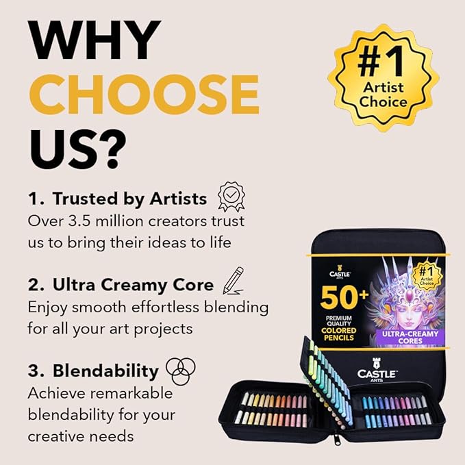Castle Art Supplies 48 Pasteltint Coloured Pencils Set with Extras | Quality Colours in Softer, Sumptuous Tones | For Professional and Adult Artists | In Neat, Strong, Zipper Travel Case