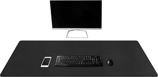 Mydours Extra Long PU Leather Desk Mat, 43.3" x 15.7", Waterproof Surface with Anti-Slip Suede Backing, Black - Extended Coverage for Monitors, Home Office Durable Scratch Resistant Desk Blotter