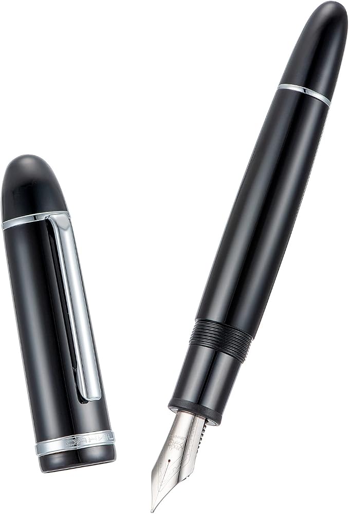 Jinhao X159 Black Acrylic Fountain Pen, Size 8 Medium Nib Silver Trim Classic Design Smooth Writing Pen with Converter