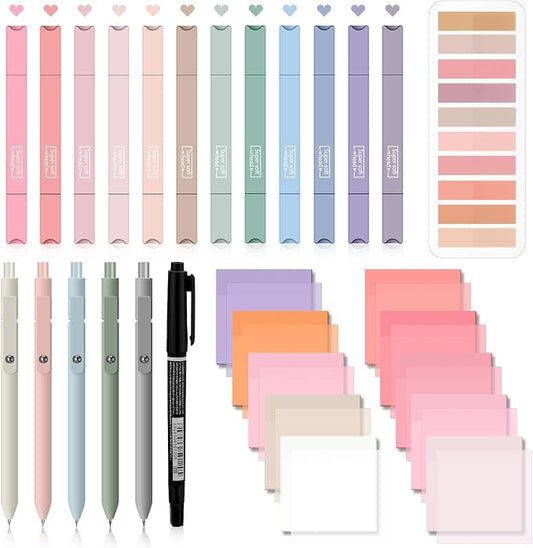 Jutom 38 Pcs Book Annotation Kit for Bible Journaling Study, Aesthetic Highlighters Pens, Index Tabs, Sticky Notes, Markers for Annotating Books Bible Page Tabs Supplies(Pink Series,Square)