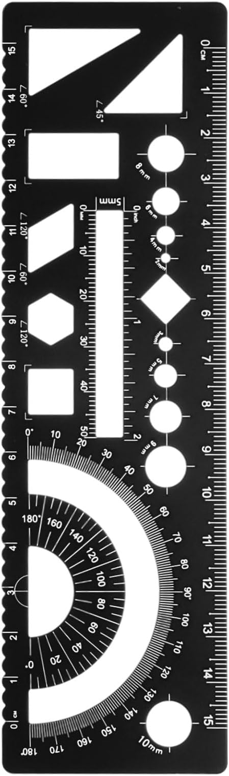 HARFINGTON Multifunctional Geometric Rulers 15cm Metric and SAE Aluminum Straight Edge Protractor Angle Math Measuring Ruler Geometric Drawings Templates for Drawing Drafting, Black