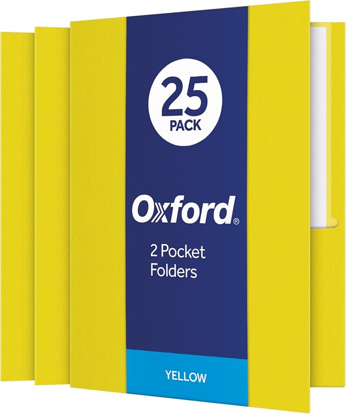 Oxford Twin-Pocket Folders, Textured Paper, Letter Size, Yellow, Holds 100 Sheets, Box of 25 (57509EE)