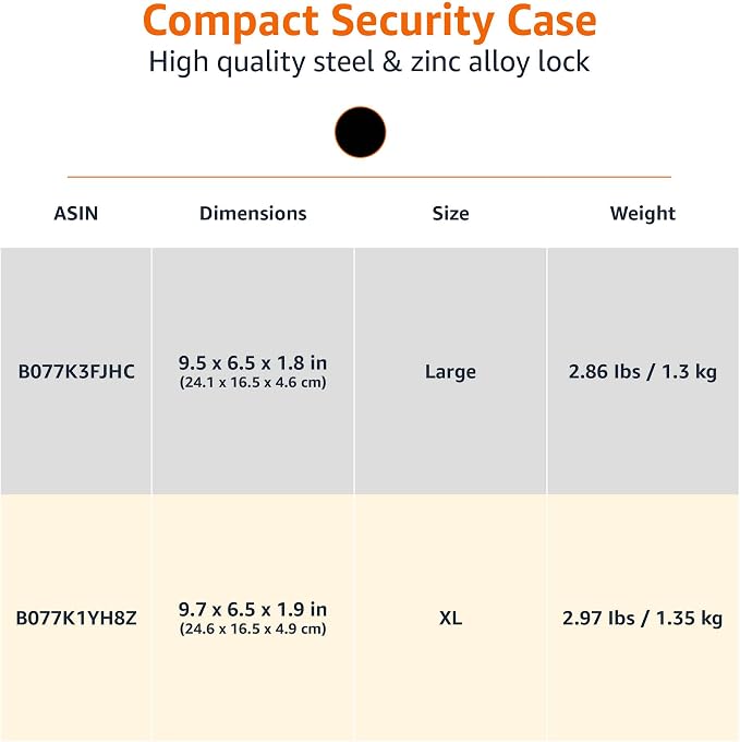 Amazon Basics Portable Security Case Lock Box Safe with Combination Lock for Valuables, Documents, College Dorm Room, XL, Black