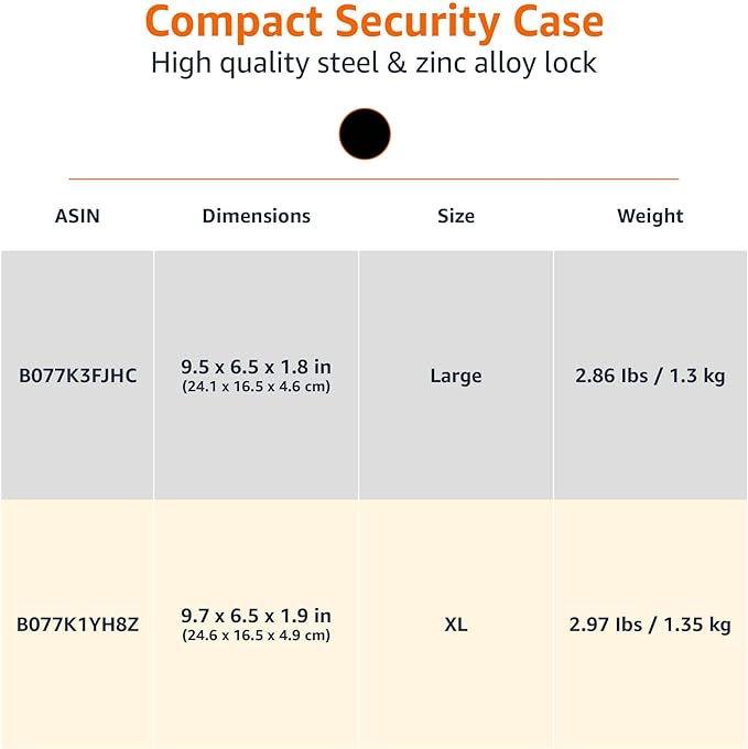 Amazon Basics Portable Security Case Lock Box Safe with Combination Lock for Documents, Valuables, Personal Items, Dorm Room, Home, Large, Black