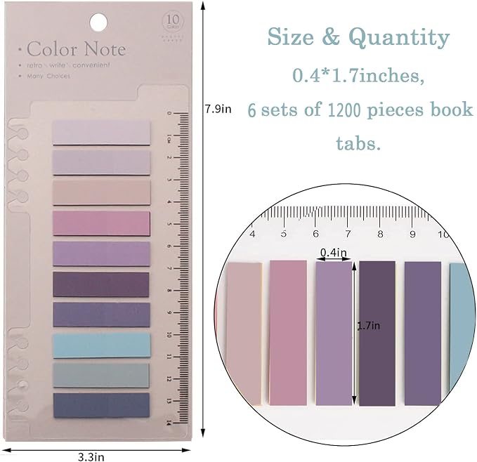 Potanro1200 Pcs Sticky Index Tabs Page Tabs,Sticky Book Tabs, | Colorful Annotation Tabs,Writable Transparent Sticky Notes Page for School Supplies and Office Supplies (6 Sheets)
