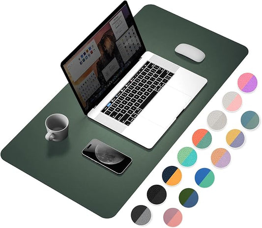 YSAGI Dual-Sided Desk Pad Protector, 31.5" x 15.7" Desk Mat with Non-Slip - Waterproof PU Leather Office Desk Blotter for Mouse, Keyboard, Writing, Dark Green+Dark Blue