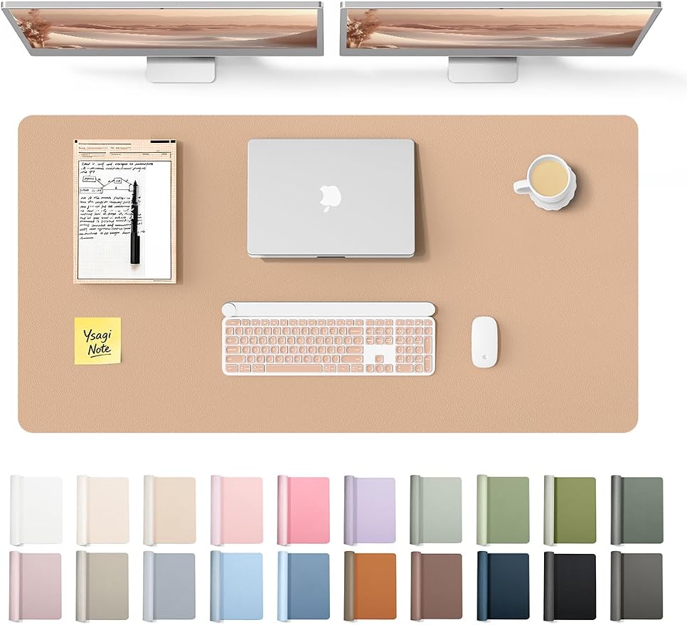 YSAGi Leather Desk Protector, Office Mat, Large Mouse Mat, Non-Slip PU Leather Blotter, Laptop Desk Mat, Waterproof Writing Pad for Office and Home (Latte, 47.2" x 23.21")