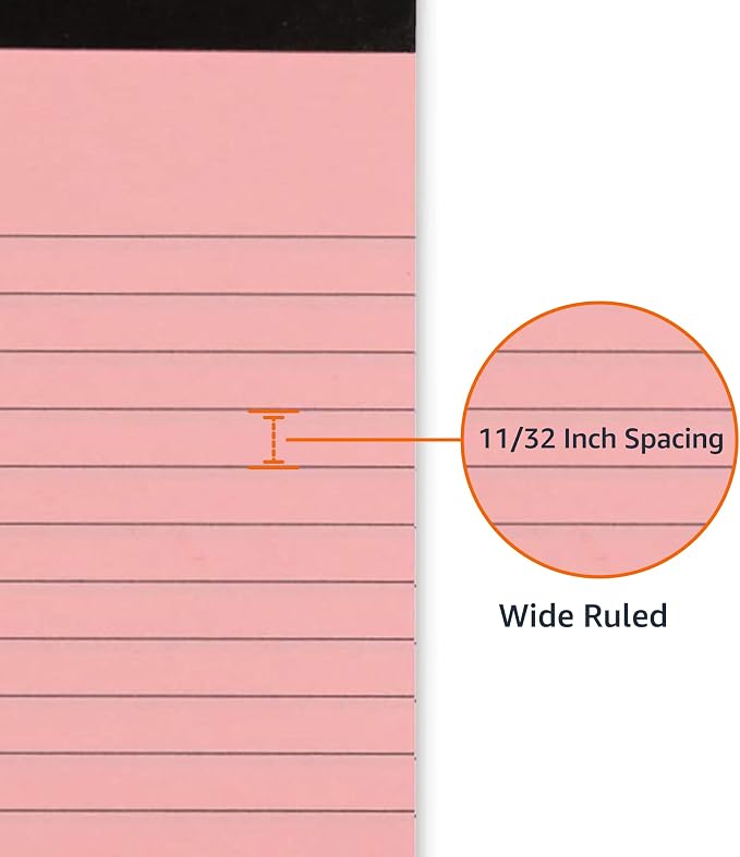 Amazon Basics Wide Ruled Lined Writing Note Pads with Sturdy Back, Multicolor, 300 Sheets, Perforated, 8.5x11.75 Wide Ruled (Pack of 72)