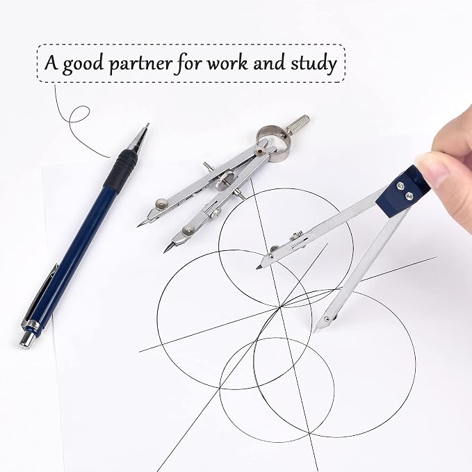 Unjoo 9Pcs Precision Geometry Set Metal Compass,Geometry Tool Set (Blue) | Shatterproof Storage Box, Circle Drafting Tool and Architecture, Drafting Kits for Engineers Students