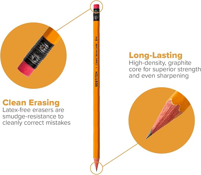 Bostitch Office Premium #2 Pencils, American Cedar Wood, Pre-Sharpened, HB Graphite, 36-Pack