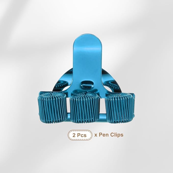 PATIKIL 2Pcs Pen Clip, 3 Holes Pen Holder Clip Metal Portable Spring Loop Organizer Universal for Notebook Journal Highlighter Office Business Pocket Clipboard Whiteboard, Light Blue