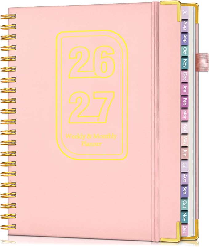 Academic Planner 2026-2027, 18 Months Weekly and Monthly Hardcover Planner, July 2026 - December 2027, 8.5" x 11" A4 Large Daily Calendar Planner Book with Tabs, Spiral College School Agenda Organizer for Student Teacher, Pink