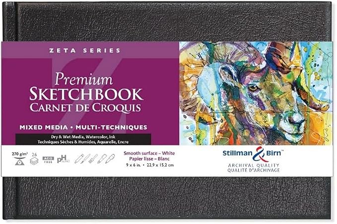 Stillman & Birn Zeta Series - Hardbound Sketchbook - Landscape - 9 x 6-270gsm White Paper - Mixed Media - Made in The USA