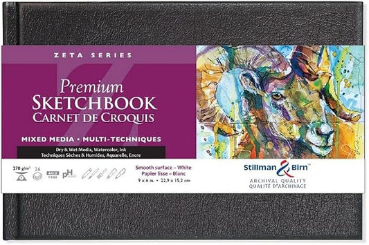 Stillman & Birn Zeta Series - Hardbound Sketchbook - Landscape - 9 x 6-270gsm White Paper - Mixed Media - Made in The USA