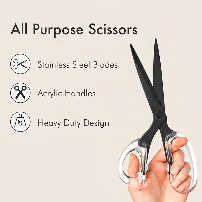 OfficeGoods 9” Stainless Steel Acrylic Scissors for Office and Home - Aesthetic and Sharp All Purpose Scissors, Perfect for Sewing, Arts and Crafts - Matte Black