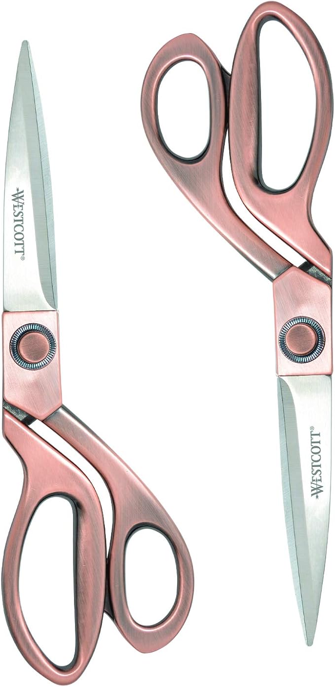Westcott 8" Bent Stainless Steel Copper-Finish Scissors For Office & Home, 2 Pack (17600)