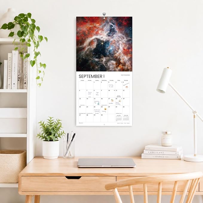 SUNEE Calendar 2026-2027 for Wall, 2027 Large Wall calendar 12x12 Inches with 16 Months from September 2026 to December 2027, Thick Glossy Paper, 12" x 24" (Open), Space, Universe