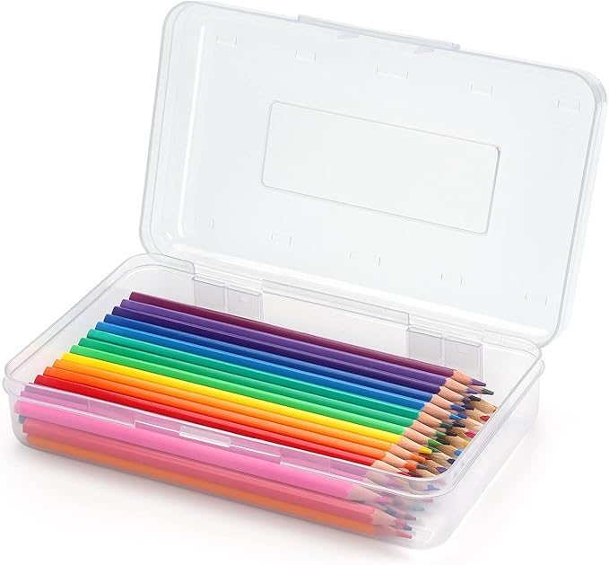 Tamaki 1 Pack Plastic Pencil Box Large Capacity, Clear | Clear Boxes with Snap-tight Lid Stackable Design and Stylish Office Supplies Storage Organizer