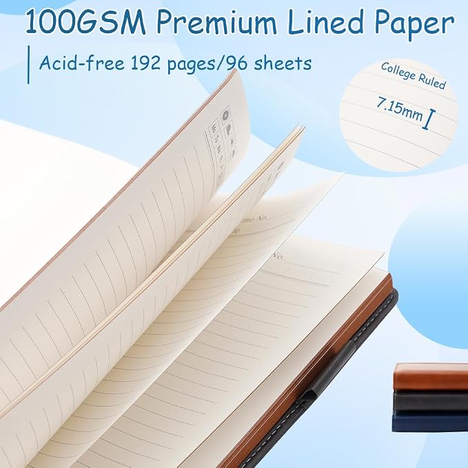 King Mills A4 Hardcover Notebook 8.5 X 11, A4 College Ruled Notebook, Brown | 192 Pages, 100GSM Premium Paper, A4 Notebook Hardcover, PU Leather Cover, Pen Loop