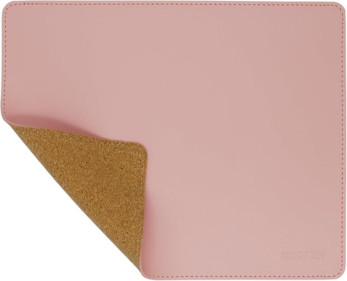 Leather Mouse Pad - Wood Mouse Pads with Stitched Edge,PU Non-Slip Mouse Mat,Double Side Mousepad,Waterproof Gaming Mouse Pad for Desk,Laptop,Office & Home,10.2" x 8.3",1 Pack (Pink)