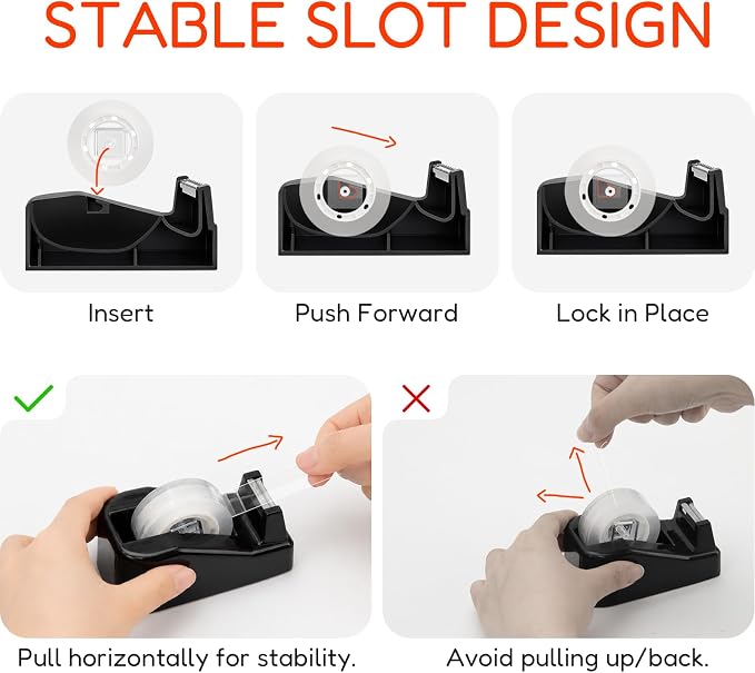 Lightweight Desktop Tape Dispenser, Tape Holder with 6 Rolls Transparent Tape, Stable Non-Skid Base for Office, Home & School, 1-Inch Core (0.71 in x 1000 in Each)