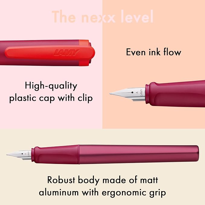 LAMY nexx multired – Fountain Pen with slip-proof grip & polished steel nib in size A - triangular aluminum body - including LAMY T 10 blue cartridge - Right-Handed