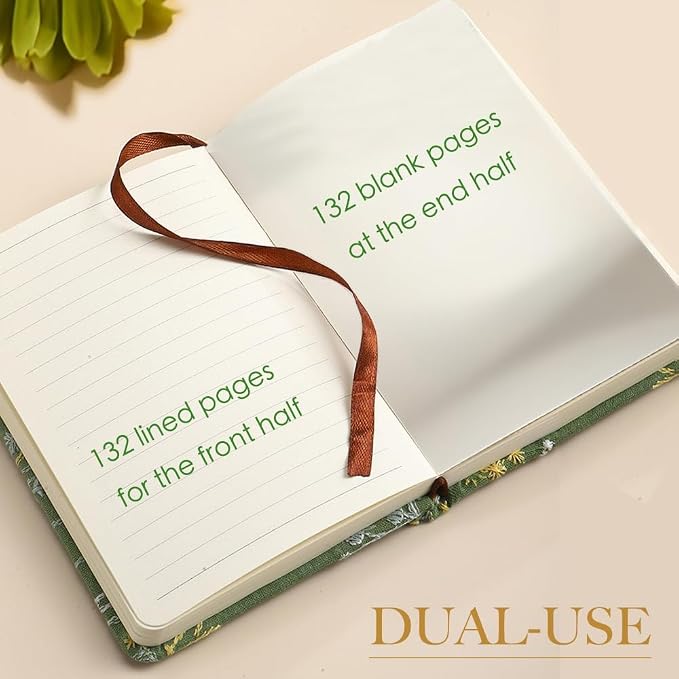 Embroidered Pocket Notebook for Women, A6 Mini Cloth Journal, Hardcover, 264 Pages, 4x6 Small Lined Notebook & Sketchbook, Beautiful Diary, Little Notepad, Apricot Yellow.