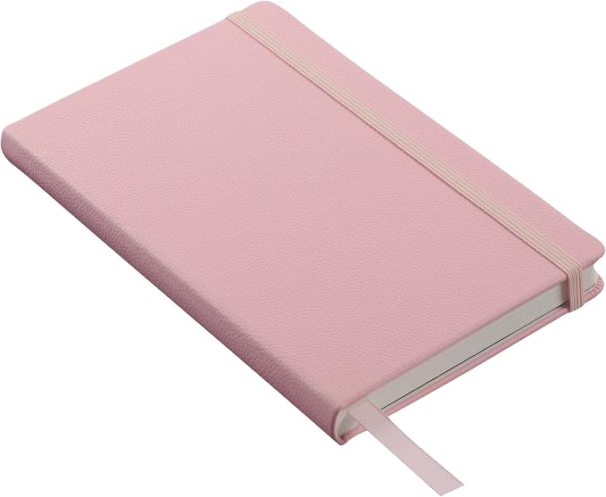 Leather Notebook, Writing Journal, Full-Grain Leather, Narrow Ruled Paper, Notebooks for Work & School, Quartz Pink (8.4" x 5.4”)