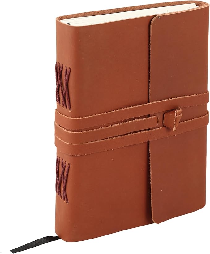 KomalC Handmade Leather Journal | Writing Notebook Diary | Bound Daily Notepad For Men & Women Unlined Paper Medium, Writing Pad for Artist, Sketch