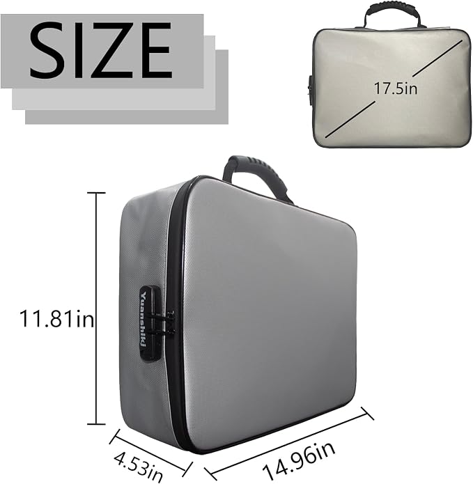 Yuanshikj Portable Fireproof Waterproof Document Organizer with Lock,Grey | 3 digit Code,15.1"x11.2"x4.3",Heat Insulated Fire＆Water-Resistant Box 13 Layers File, Home Travel Safe Storage for Important