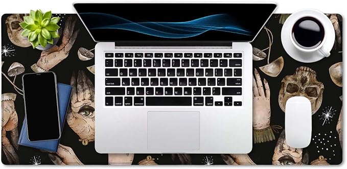 SSOIU Extended Gaming Mouse Pad (35.5x15.7 in), Large Stable Rubber Base Mousepad with Stitched Edges, Keyboard Mouse Mat Desk Pad for Work, Game, Office, Home - Magical Skull Pattern with Witch Hands