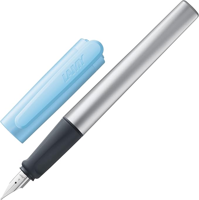 LAMY nexx azure – Fountain Pen with slip-proof grip & polished Left-Handed steel nib (LH) in size M - triangular aluminum body - including LAMY T 10 blue cartridge