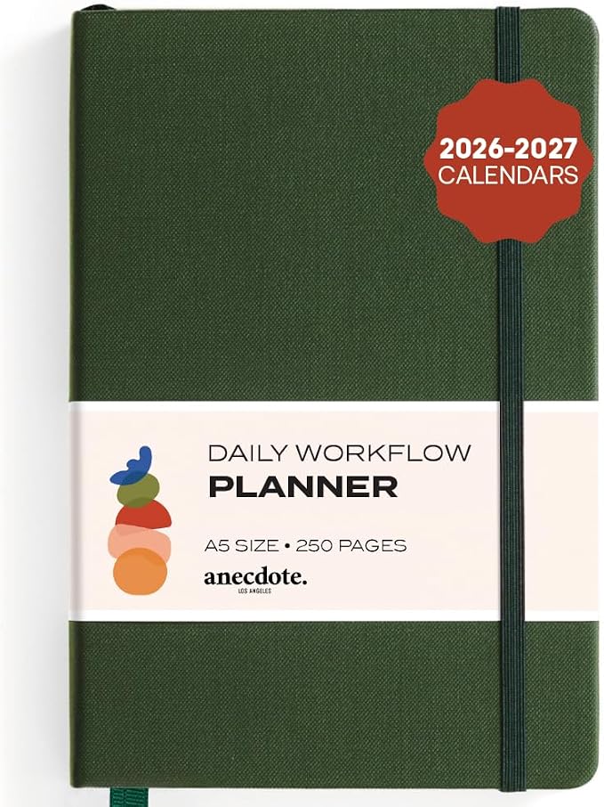 Anecdote Daily Planner w/ 2026-2027 Calendar | Start Anytime 26 Weeks Undated | 1 Page per Day | 8.5" x 5.2" | Hardcover To-Do List Organizer, Plan Your Success, Achieve Productivity Goals (Evergreen)