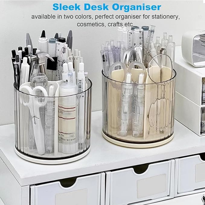 Marte Vanci 360 Degree Rotating Pen Pencil Holder Desk Stationery Organizer Tidy Organizer for Pencil Makeup Painting Brush Cosmetic Craft Storage Bin Pen Pot for Home Office School 6 Slots White