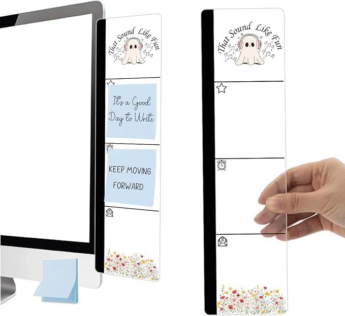 Monitor Memo Board Acrylic Sticky Note Holder Cute Music Ghost Office Desk Decor with 100 Self Stick Note Pads that Sound Like Fun Quote