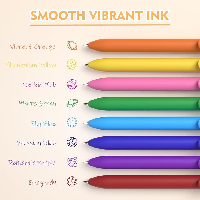 Hiacry 8Pcs Colorful Gel Pens - 0.7MM Fine Point Colored Ink Fidget Pens | Smooth Writing Quick-Dry Pens, No Bleed, Journaling,Note Taking, Coloring, Drawing, School, Office, Men & Women ( Dopamine ）