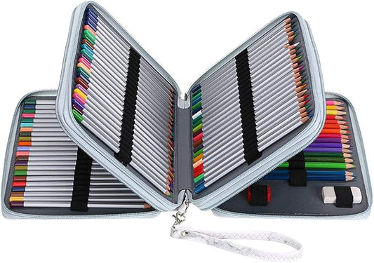 BTSKY Deluxe PU Leather Pencil Case For Colored Pencils - 120 Slot Pencil Holder with Handle Strap Handy Colored Pencil Box Large(White Marble)
