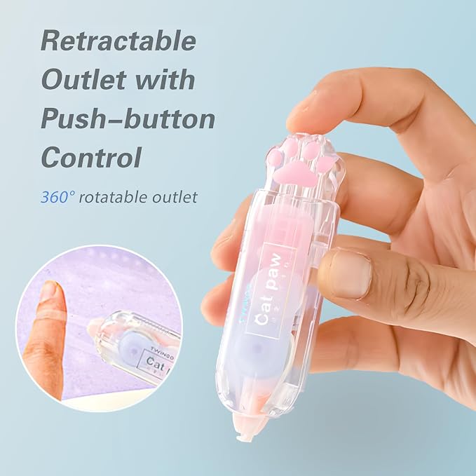 Correction Tape, Mini Retractable Correction Tape Pen, with Aesthetic Cute Cat Paw Applicator,for Back To School Office Supplies.