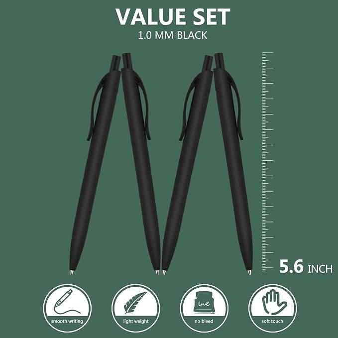Deegtran 100 Pack No Bleed Black Barrel Click Pens, Wholesale Retractable Ballpoint, Medium Point, Smooth Ink, 1.0MM Black Ink