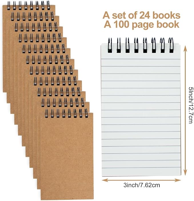 24 Pack 3x5" Spiral Pocket Notebook, College Ruled Small Notepad for School | Mini & Small Notebooks, Pocket Notepads & Note Pads for Home Office Work Meetings Travel Journal, Great for Quick Note Taking