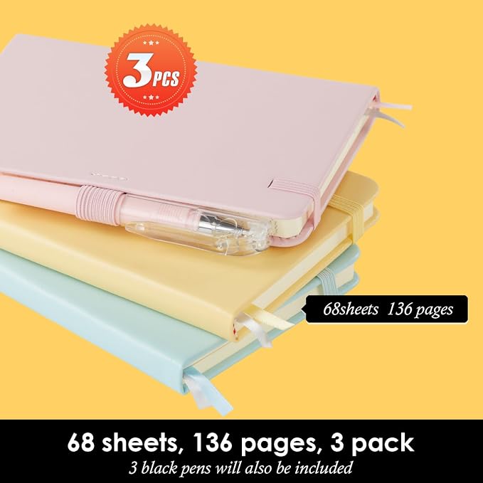 NIRMIRO Small Notebook Journal with Pen, Mini Pocket Notepad for Women, Small Pocket Size Note pads for Note Taking, Pink, Yellow, Sky Blue Note Book