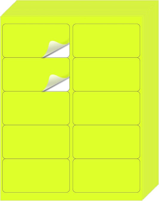 STARLIBOO Shipping Labels Stickers, 2"×4" Printable Fluorescent Mailing Labels for Laser/Inkjet Printing- Matte, Permanent Adhesive Stickers (20 Sheets, Fluorescent Yellow)