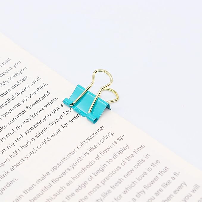 Binder Clips, Mini Paper Clip, Small Paper Clamps 15mm (5/8 inch), 100 Pack Micro Size Office Clips for Home School and Business (Blue-Green)