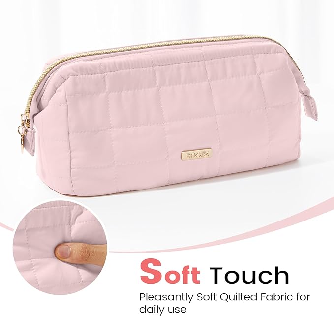 Sooez Large Pencil Case Pouch, Soft Pencil Bag with Zipper, Pen Bag Wide Opening, School Supplies Cute Pencil Case for Girls Boy Men Women, Soft Pink