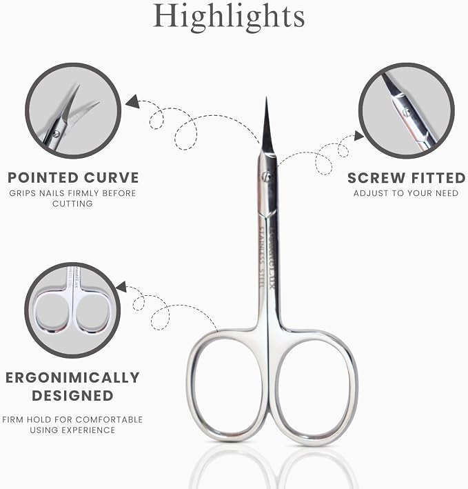 Professional Curved Grooming Scissors – Stainless Steel Precision Scissors for Eyebrow & Cuticle Care (Cuticle - Extra Fine, 3.5'' Inches)