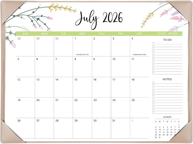 Desk Calendar 2026 with Desk Mat – 22" x 17" Large Desk Pad Calendar Runs from July 2026 to December 2027, Floral Design Desktop Calendar with To Do List, Personal Desk Calendar Planner for Home, Office