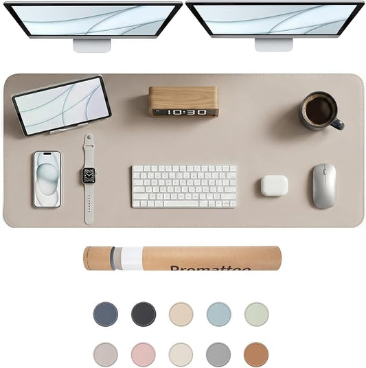 Large Desk Pad Non-Slip Desk Mat Protector for Keyboard Mouse Waterproof Vegan Leather Surface Faux Leather Laptop Mat Smooth Mouse Pad Premium Gift Tube Stone Gray 47" x 17"